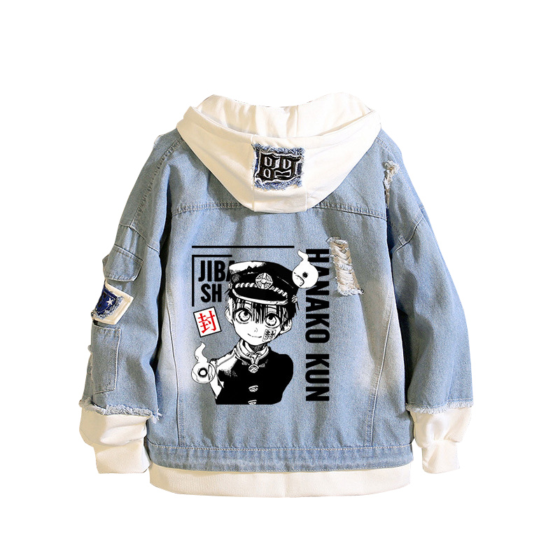 Embroidery Jacket Jeans - Tuvalete bağlı Hanako-kun Demin ceket kapüşonlu