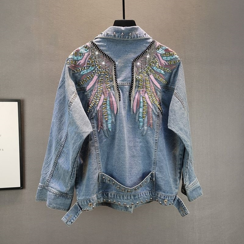 Embroidery Jacket Jeans - 2024 yeni AutumnFashion perçin kadın Denim