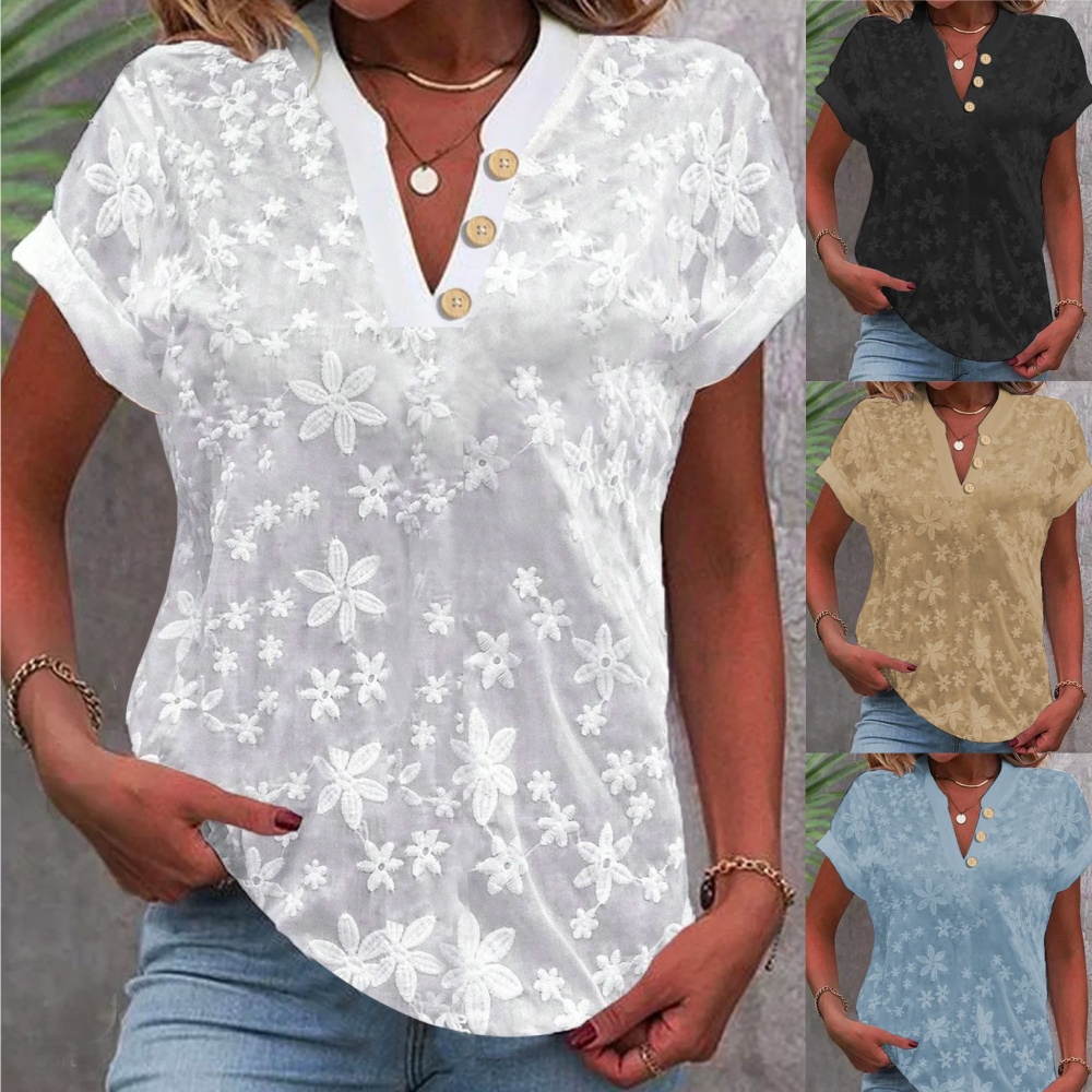 Embroidery Eyelet - Kırpılmış gömlek beyaz dantel bluz kuşgözü