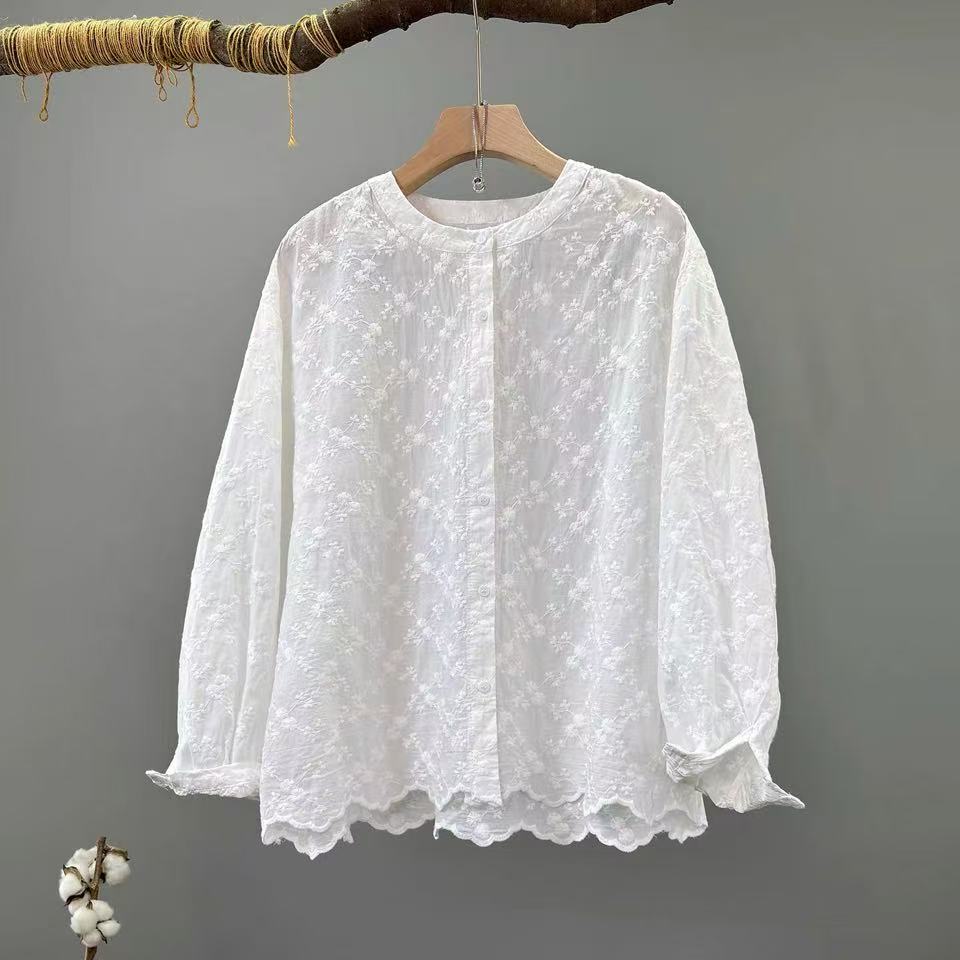 Embroidery Eyelet - 2026 Kadın Dantel İşlemeli Bluz Bohemian