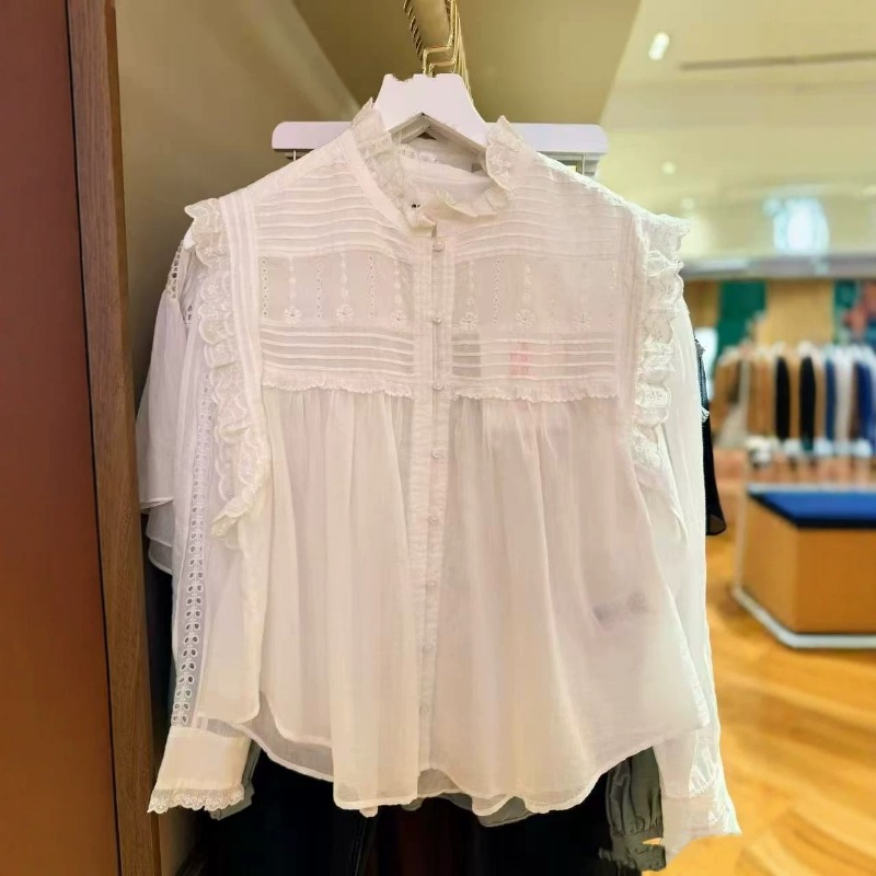Embroidery Eyelet - Kadın Fırfırlı Yarım Yaka Kolsuz Bluz