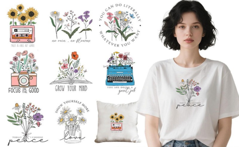 Embroidery Diy - Çizgi Film Çiçek Desenli Ütüyle Yapışan