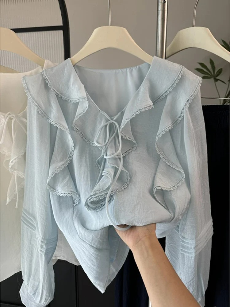 Embroidery Origin - Fransız V Yaka Şık Uzun Kollu