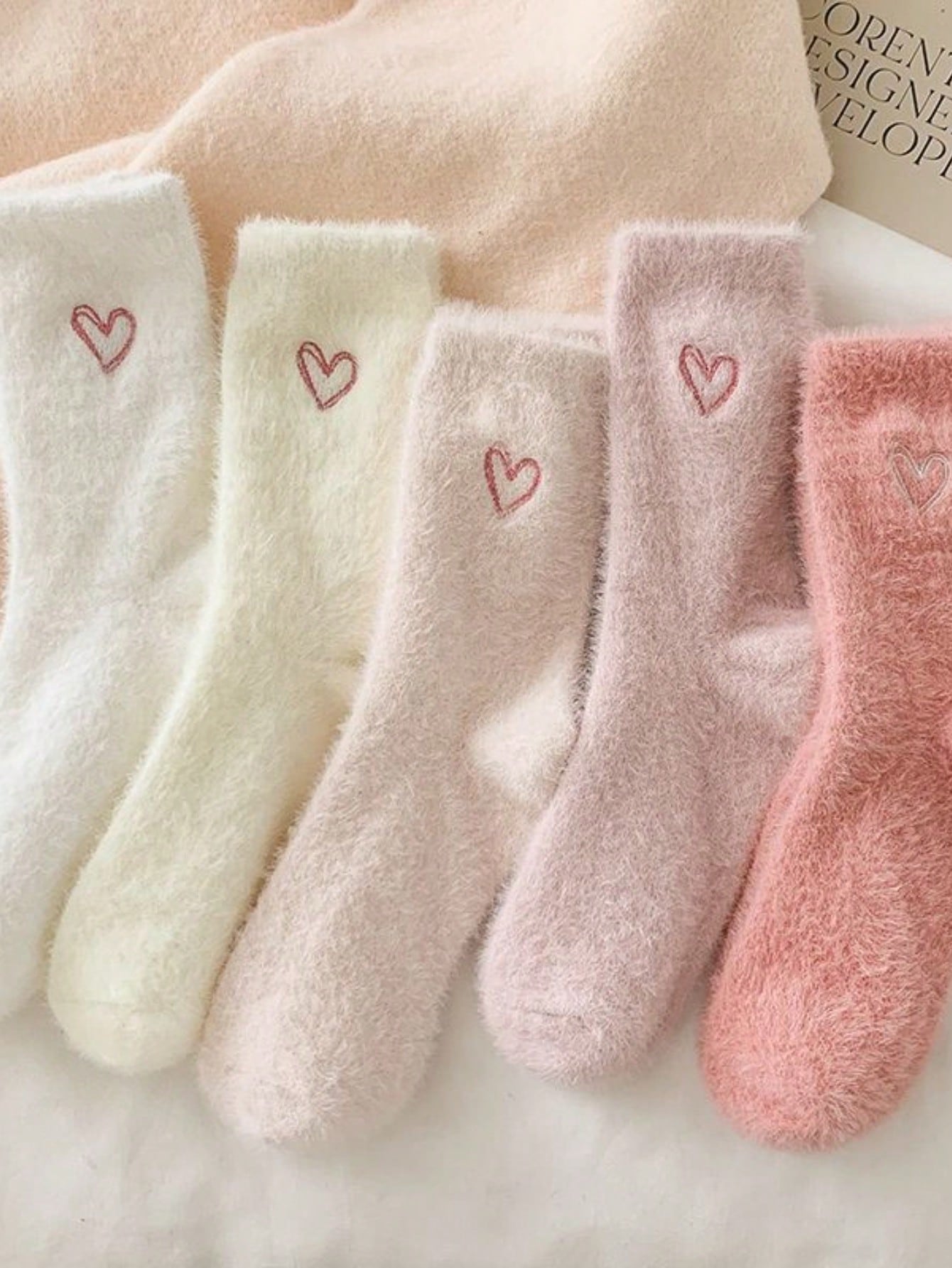 Embroidery On Socks - 5 çift kadın kalınlaşmış vizon çorap