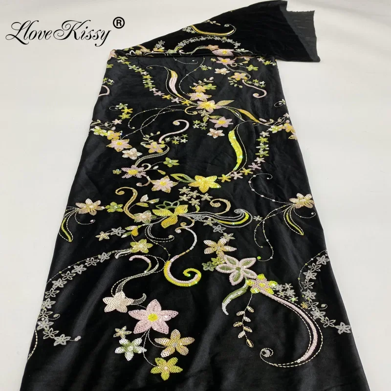 Velvet Fabric Embroidery - Yeni sonbahar ve kış siyah kadife