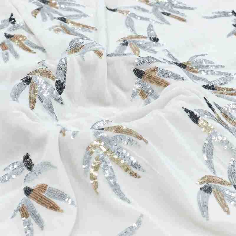 Beyaz üç boyutlu çiçek ipek pu - Velvet Fabric Embroidery incelemesi ve fiyatı