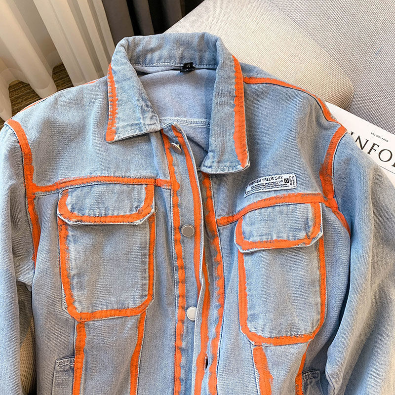 Retro Kadın Çizgili Graffiti K - Embroidery Jacket Jeans incelemesi ve fiyatı