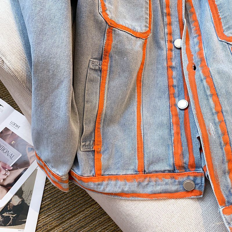 Retro Kadın Çizgili Graffiti K - Embroidery Jacket Jeans incelemesi ve fiyatı