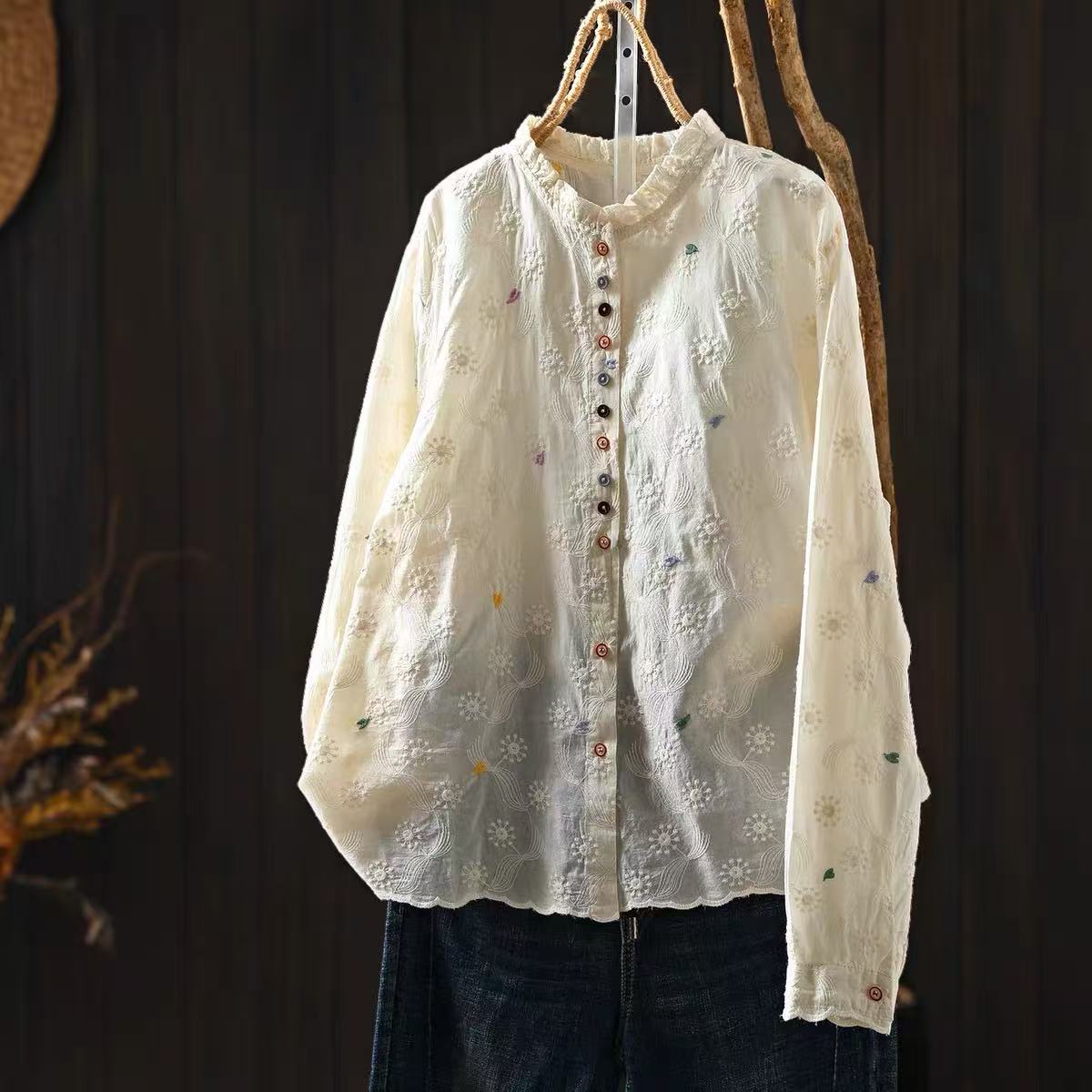 Kadınlar için fırfırlı dik yak - Embroidery Eyelet incelemesi ve fiyatı